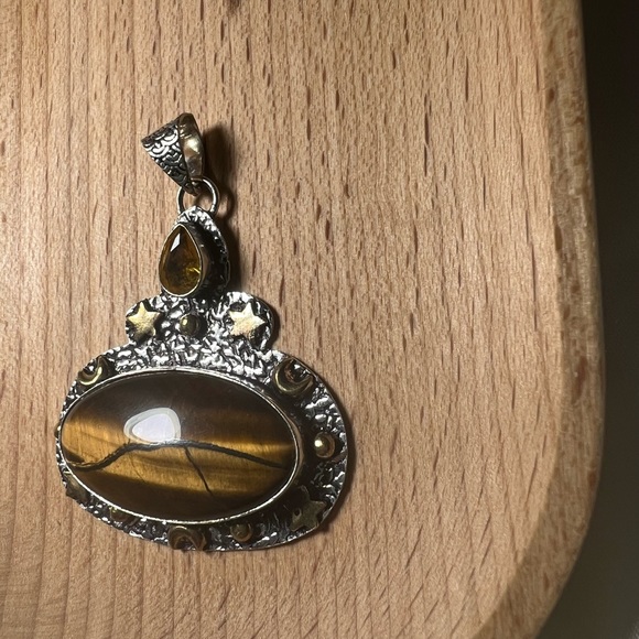 Tiger Eye & Citrine 925 Pendant - Picture 3 of 5